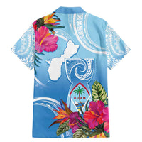 Hafa Adai Guam Family Matching Mermaid Dress and Hawaiian Shirt Tropical Flowers Blue Gradient LT05 - Polynesian Pride