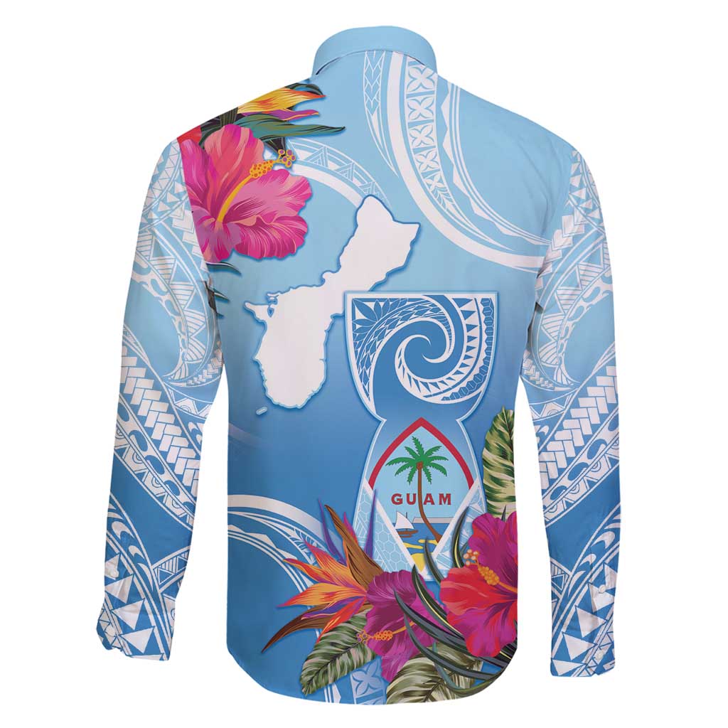 Hafa Adai Guam Family Matching Mermaid Dress and Hawaiian Shirt Tropical Flowers Blue Gradient LT05 - Polynesian Pride