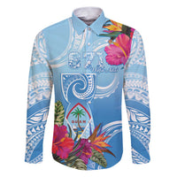 Hafa Adai Guam Family Matching Puletasi and Hawaiian Shirt Tropical Flowers Blue Gradient