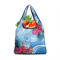 Hafa Adai Guam Grocery Bag Tropical Flowers Blue Gradient