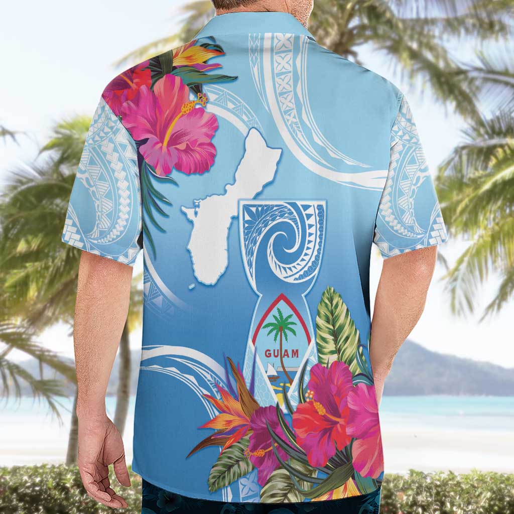 Hafa Adai Guam Hawaiian Shirt Tropical Flowers Blue Gradient LT05 - Polynesian Pride