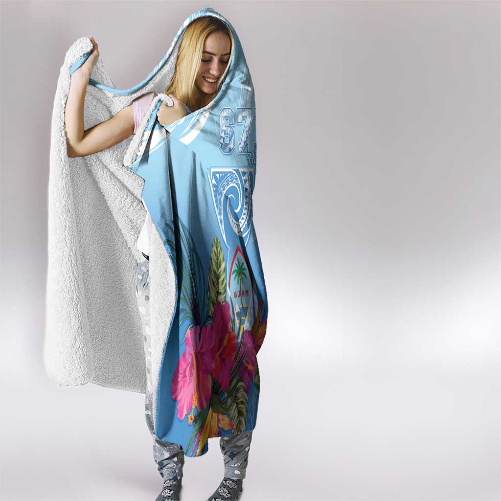 Hafa Adai Guam Hooded Blanket Tropical Flowers Blue Gradient