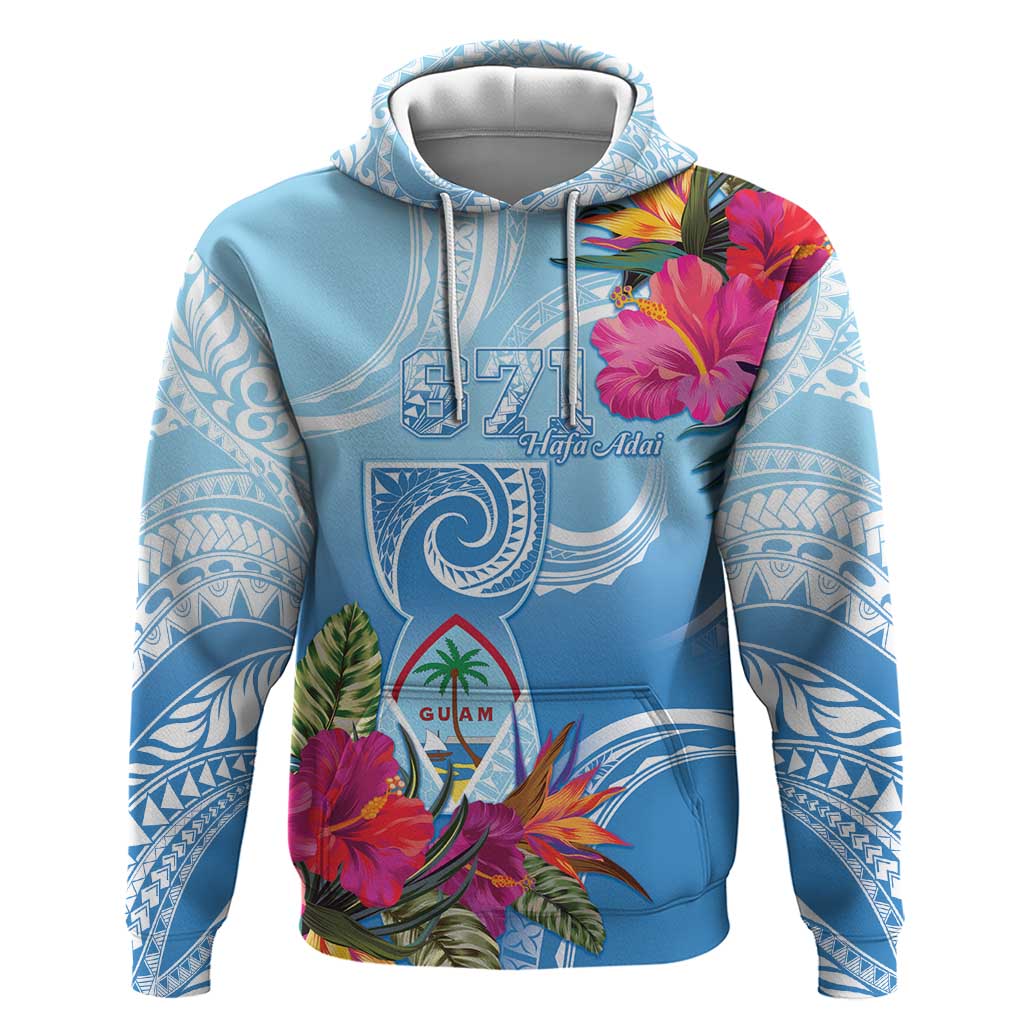 Hafa Adai Guam Hoodie Tropical Flowers Blue Gradient LT05 Pullover Hoodie Blue - Polynesian Pride