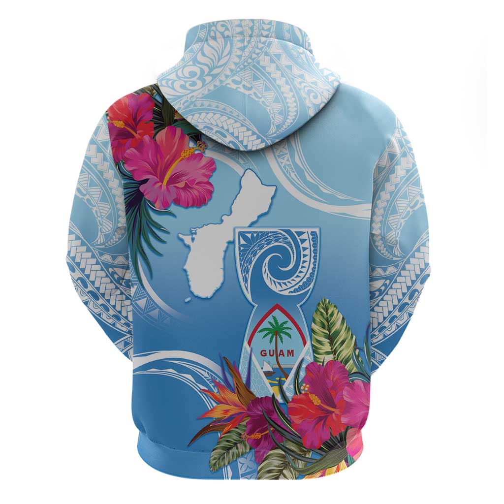 Hafa Adai Guam Hoodie Tropical Flowers Blue Gradient LT05 - Polynesian Pride