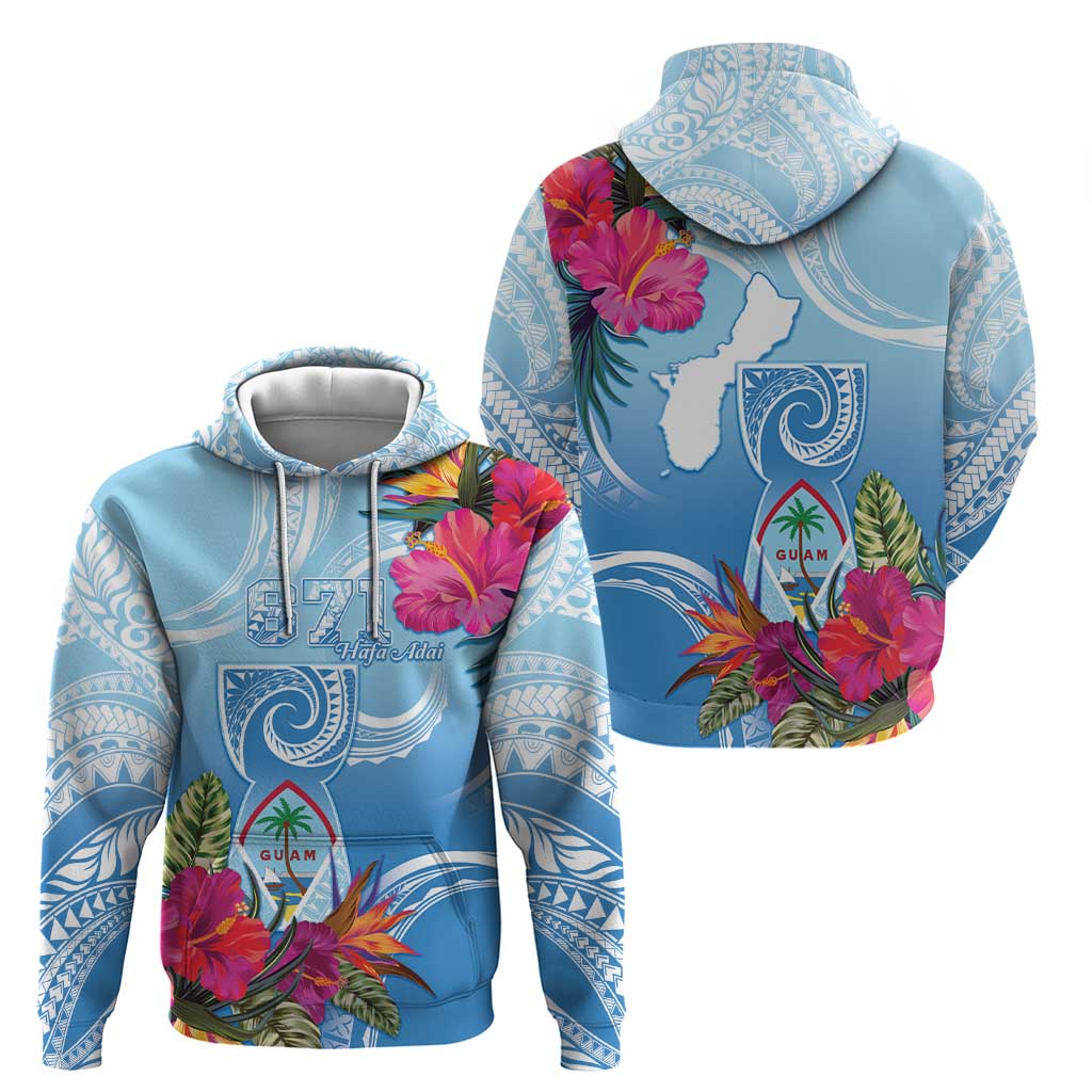 Hafa Adai Guam Hoodie Tropical Flowers Blue Gradient LT05 - Polynesian Pride