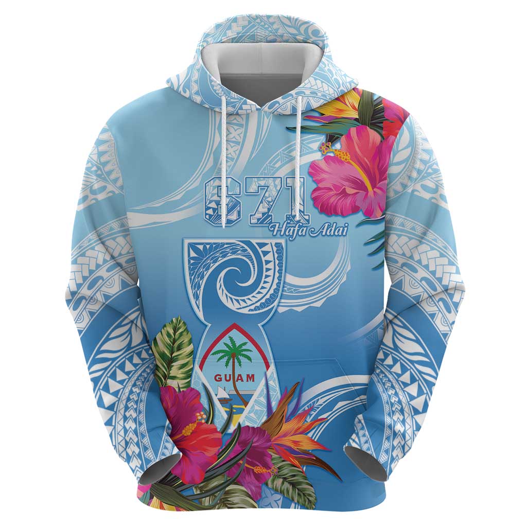 Hafa Adai Guam Hoodie Tropical Flowers Blue Gradient LT05 - Polynesian Pride