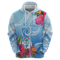 Hafa Adai Guam Hoodie Tropical Flowers Blue Gradient LT05 - Polynesian Pride