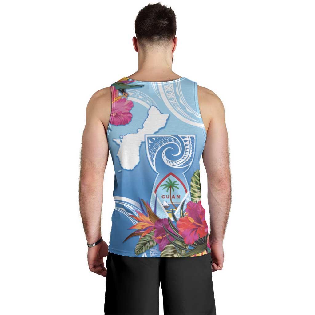 Hafa Adai Guam Men Tank Top Tropical Flowers Blue Gradient