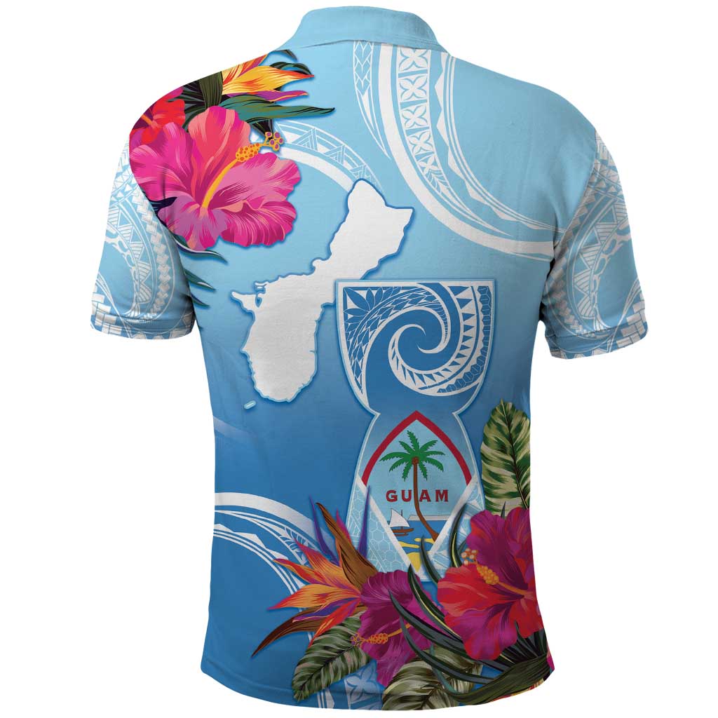 Hafa Adai Guam Polo Shirt Tropical Flowers Blue Gradient LT05 - Polynesian Pride