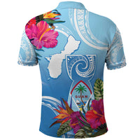 Hafa Adai Guam Polo Shirt Tropical Flowers Blue Gradient LT05 - Polynesian Pride