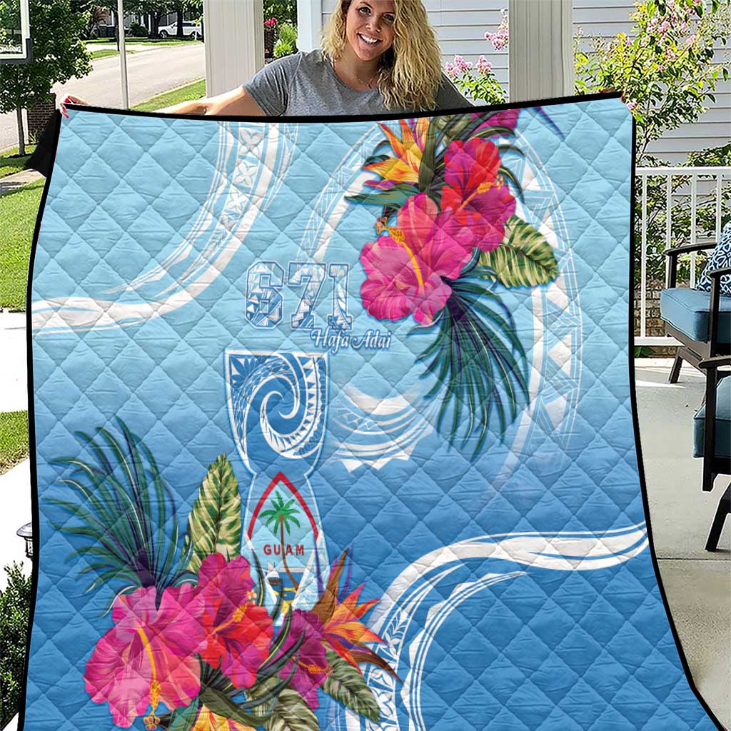 Hafa Adai Guam Quilt Tropical Flowers Blue Gradient LT05 Blue - Polynesian Pride