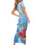 Hafa Adai Guam Short Sleeve Bodycon Dress Tropical Flowers Blue Gradient