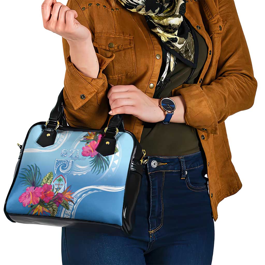 Hafa Adai Guam Shoulder Handbag Tropical Flowers Blue Gradient