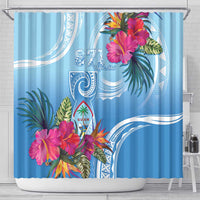 Hafa Adai Guam Shower Curtain Tropical Flowers Blue Gradient
