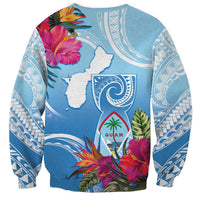 Hafa Adai Guam Sweatshirt Tropical Flowers Blue Gradient