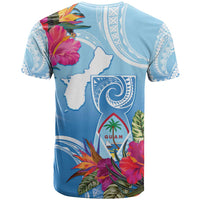 Hafa Adai Guam T Shirt Tropical Flowers Blue Gradient