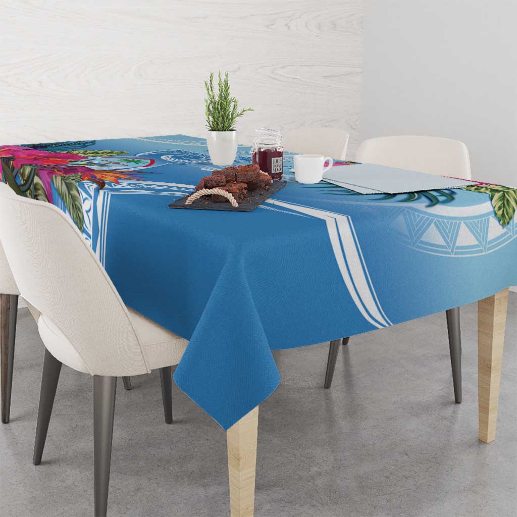 Hafa Adai Guam Tablecloth Tropical Flowers Blue Gradient LT05 - Polynesian Pride