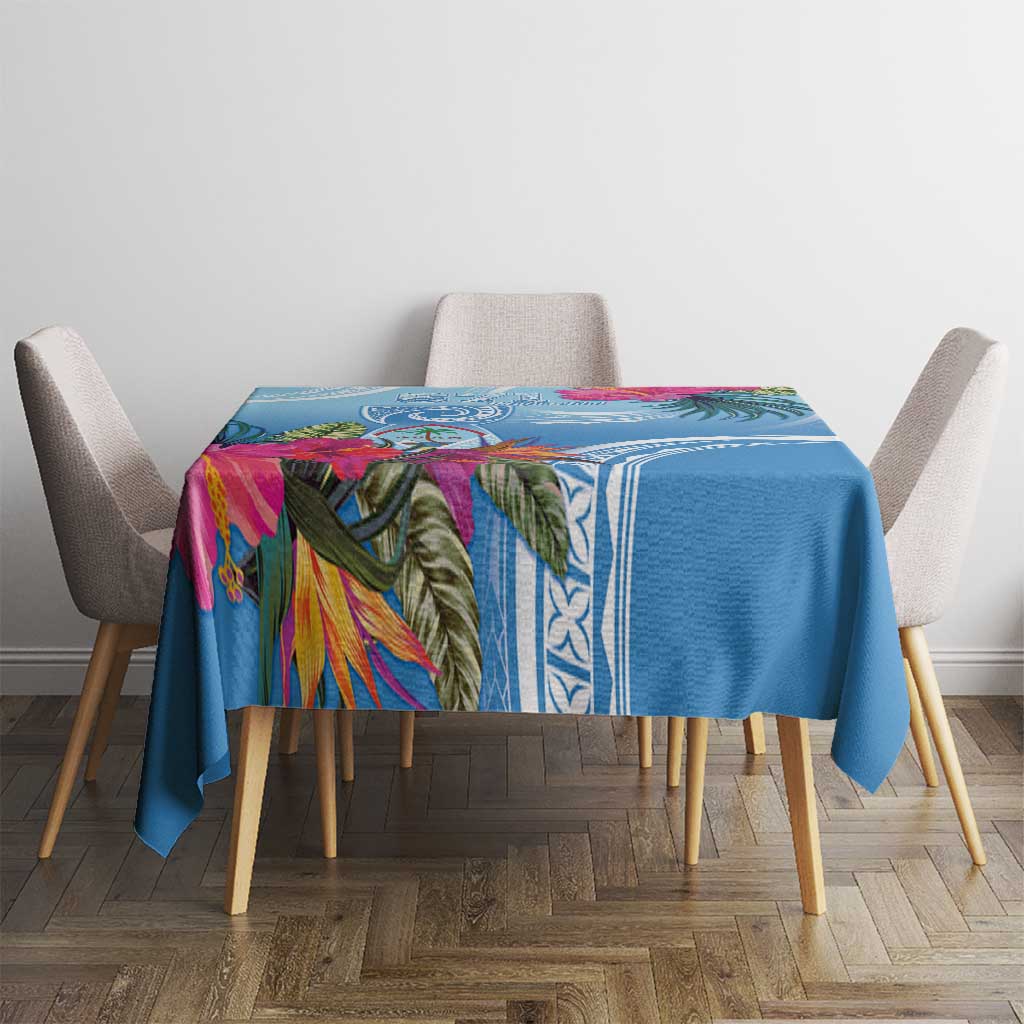 Hafa Adai Guam Tablecloth Tropical Flowers Blue Gradient LT05 - Polynesian Pride