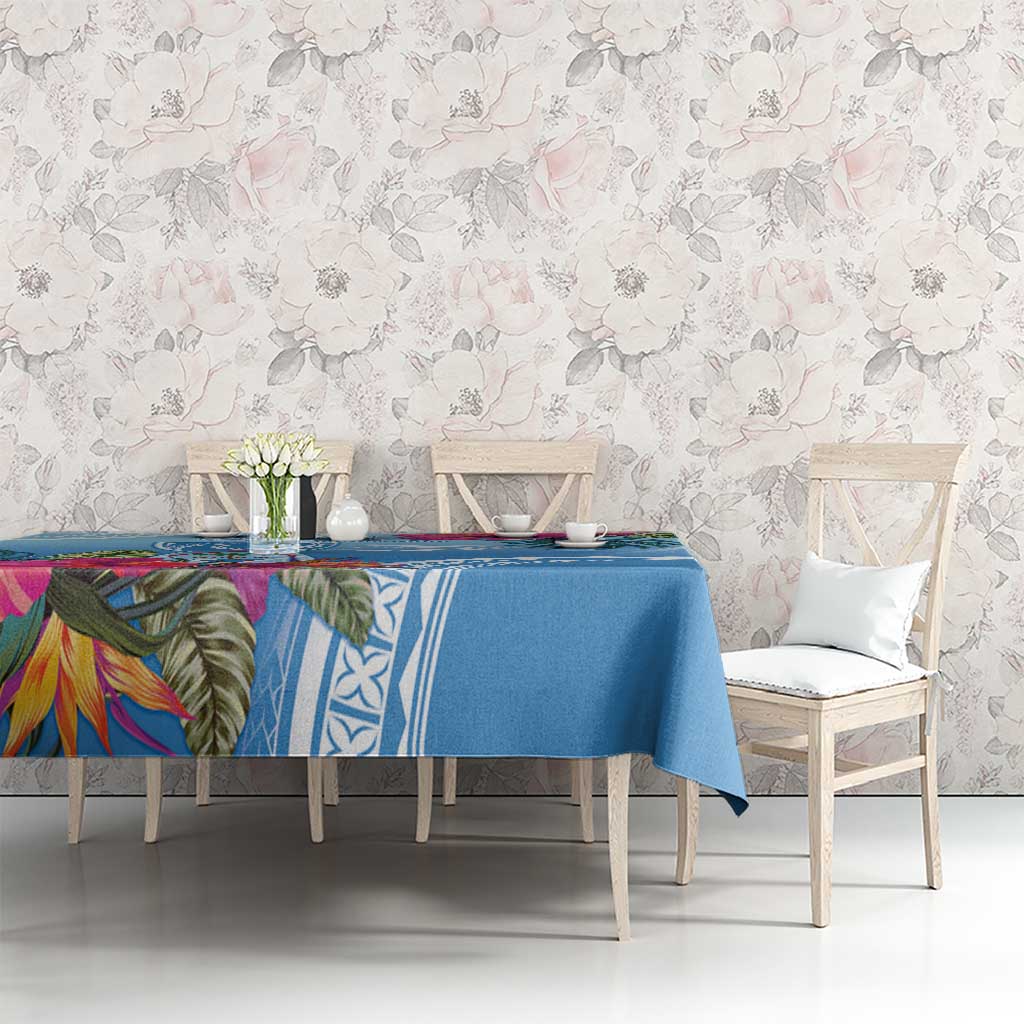 Hafa Adai Guam Tablecloth Tropical Flowers Blue Gradient LT05 - Polynesian Pride