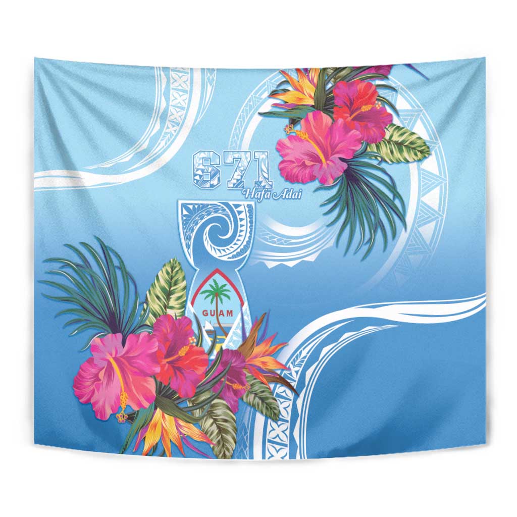 Hafa Adai Guam Tapestry Tropical Flowers Blue Gradient