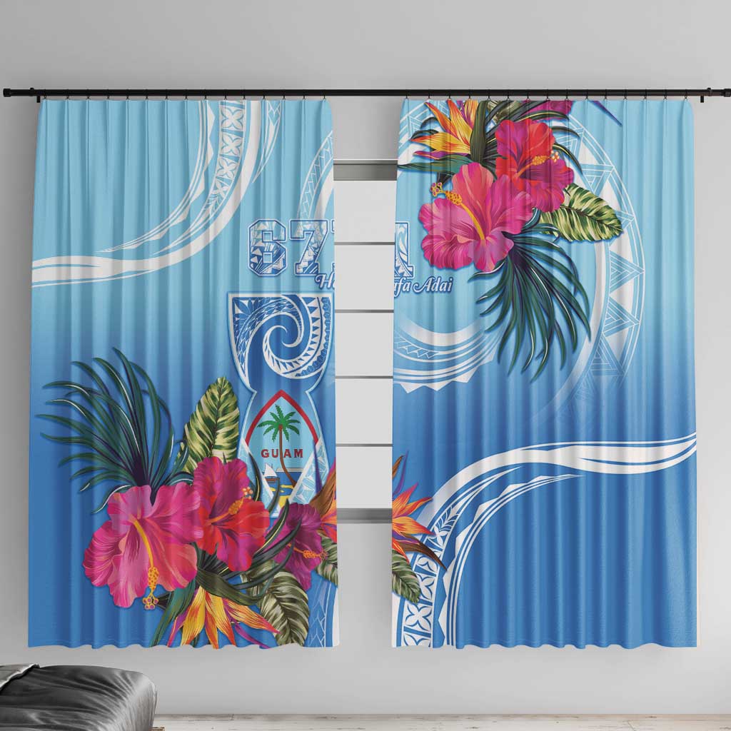 Hafa Adai Guam Window Curtain Tropical Flowers Blue Gradient