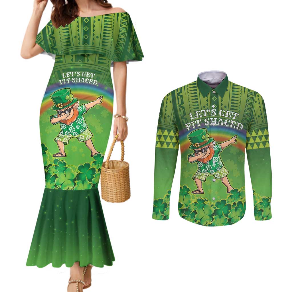 Personalised Hawaii Saint Patrick's Day Couples Matching Mermaid Dress and Long Sleeve Button Shirt Let's Get Fit Shaced