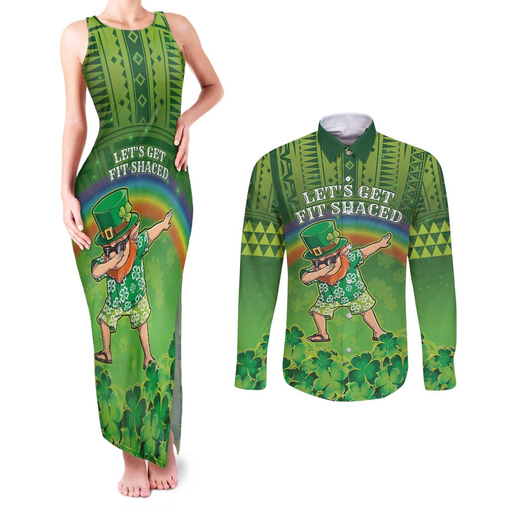 Personalised Hawaii Saint Patrick's Day Couples Matching Tank Maxi Dress and Long Sleeve Button Shirt Let's Get Fit Shaced