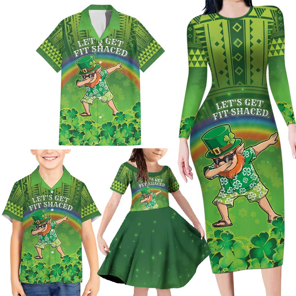 Personalised Hawaii Saint Patrick's Day Family Matching Long Sleeve Bodycon Dress and Hawaiian Shirt Let's Get Fit Shaced LT05 - Polynesian Pride