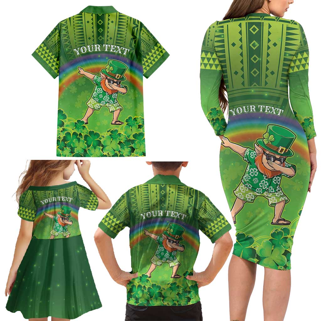 Personalised Hawaii Saint Patrick's Day Family Matching Long Sleeve Bodycon Dress and Hawaiian Shirt Let's Get Fit Shaced LT05 - Polynesian Pride