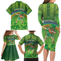Personalised Hawaii Saint Patrick's Day Family Matching Long Sleeve Bodycon Dress and Hawaiian Shirt Let's Get Fit Shaced LT05 - Polynesian Pride