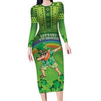 Personalised Hawaii Saint Patrick's Day Family Matching Long Sleeve Bodycon Dress and Hawaiian Shirt Let's Get Fit Shaced LT05 Mom's Dress Green - Polynesian Pride
