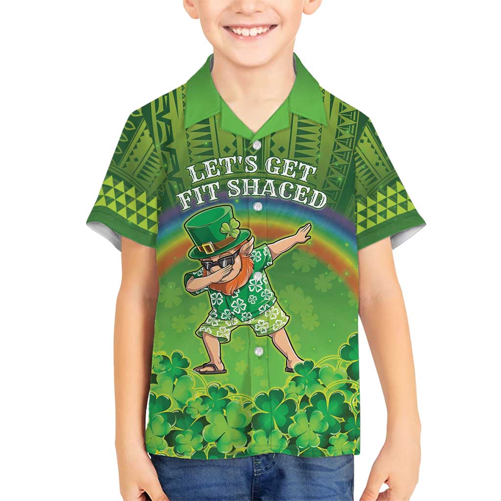 Personalised Hawaii Saint Patrick's Day Family Matching Long Sleeve Bodycon Dress and Hawaiian Shirt Let's Get Fit Shaced LT05 Son's Shirt Green - Polynesian Pride