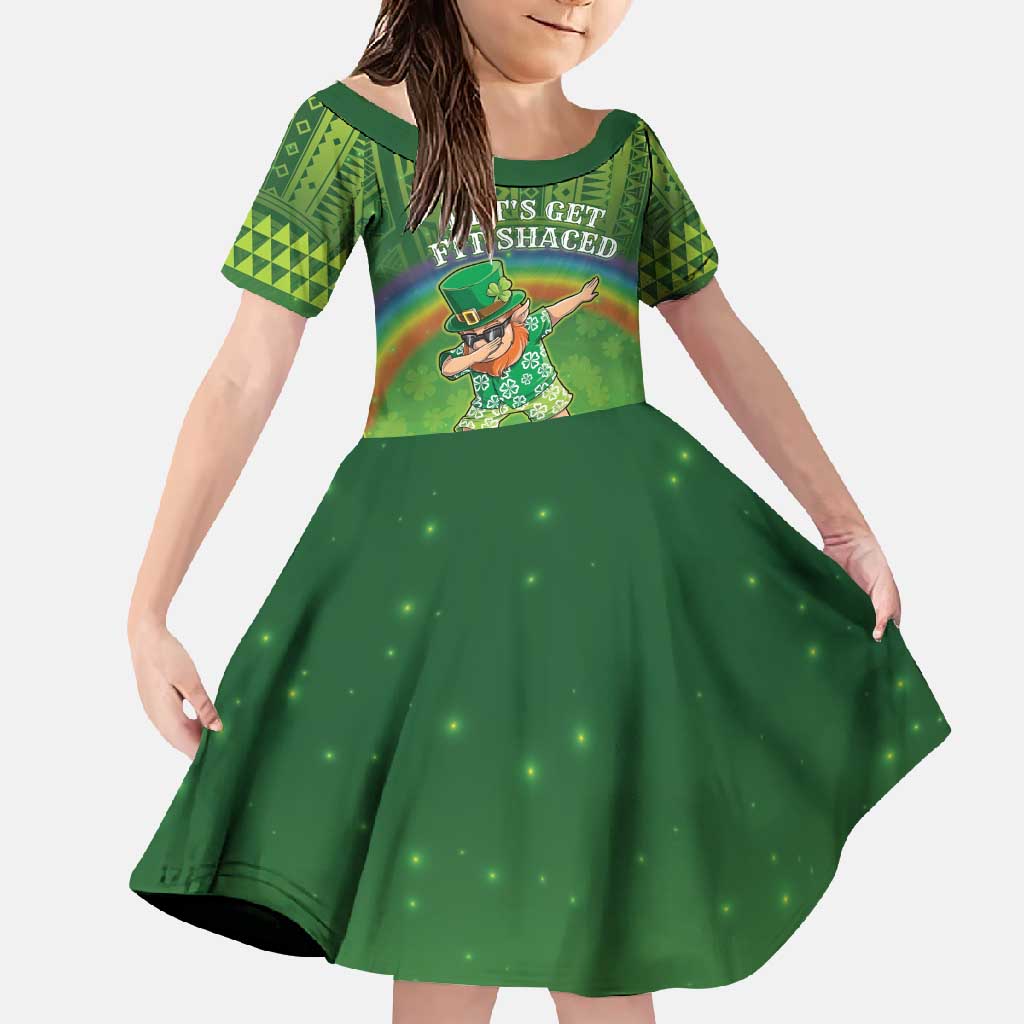 Personalised Hawaii Saint Patrick's Day Family Matching Short Sleeve Bodycon Dress and Hawaiian Shirt Let's Get Fit Shaced LT05 Daughter's Dress Green - Polynesian Pride