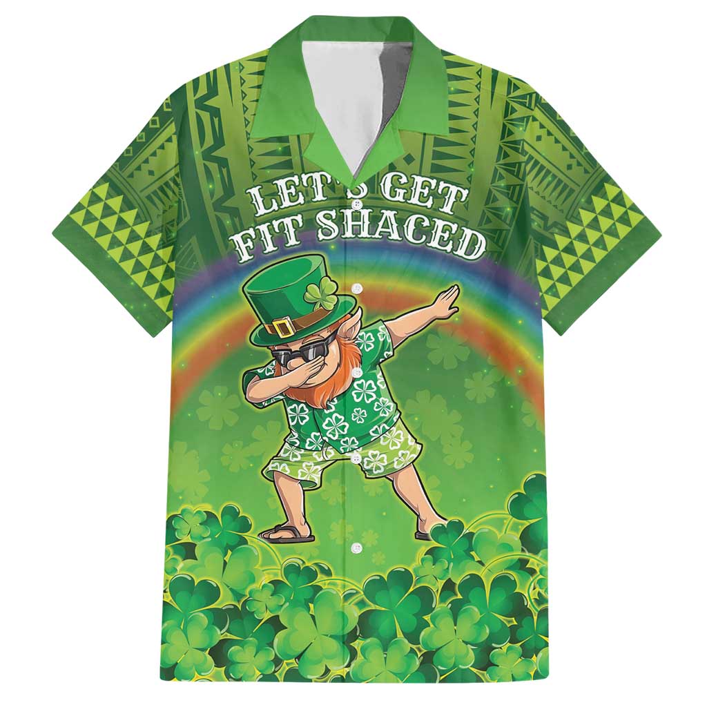 Personalised Hawaii Saint Patrick's Day Family Matching Short Sleeve Bodycon Dress and Hawaiian Shirt Let's Get Fit Shaced LT05 Dad's Shirt - Short Sleeve Green - Polynesian Pride