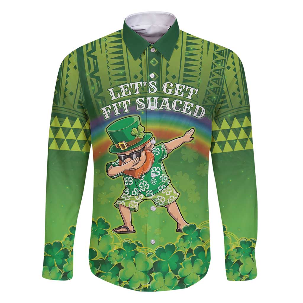 Personalised Hawaii Saint Patrick's Day Family Matching Short Sleeve Bodycon Dress and Hawaiian Shirt Let's Get Fit Shaced LT05 Dad's Shirt - Long Sleeve Green - Polynesian Pride