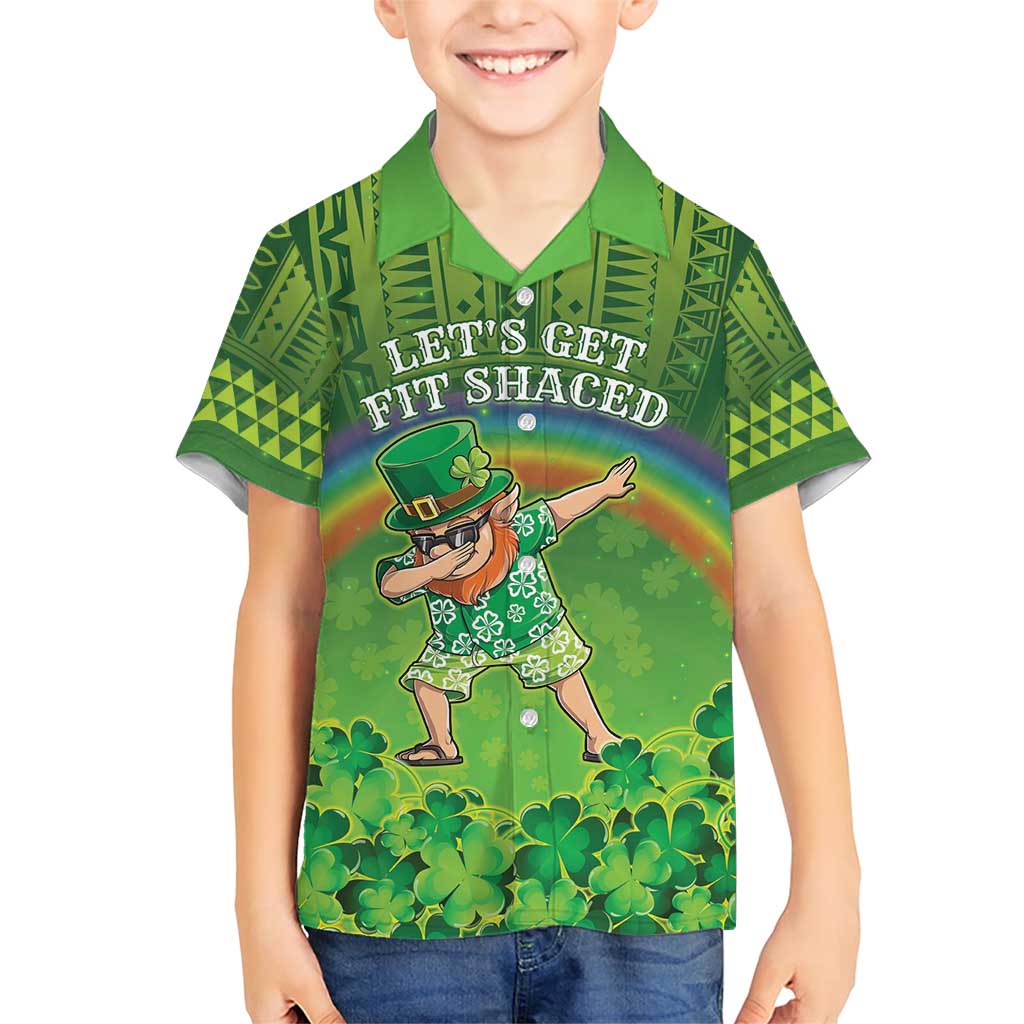 Personalised Hawaii Saint Patrick's Day Family Matching Short Sleeve Bodycon Dress and Hawaiian Shirt Let's Get Fit Shaced LT05 Son's Shirt Green - Polynesian Pride