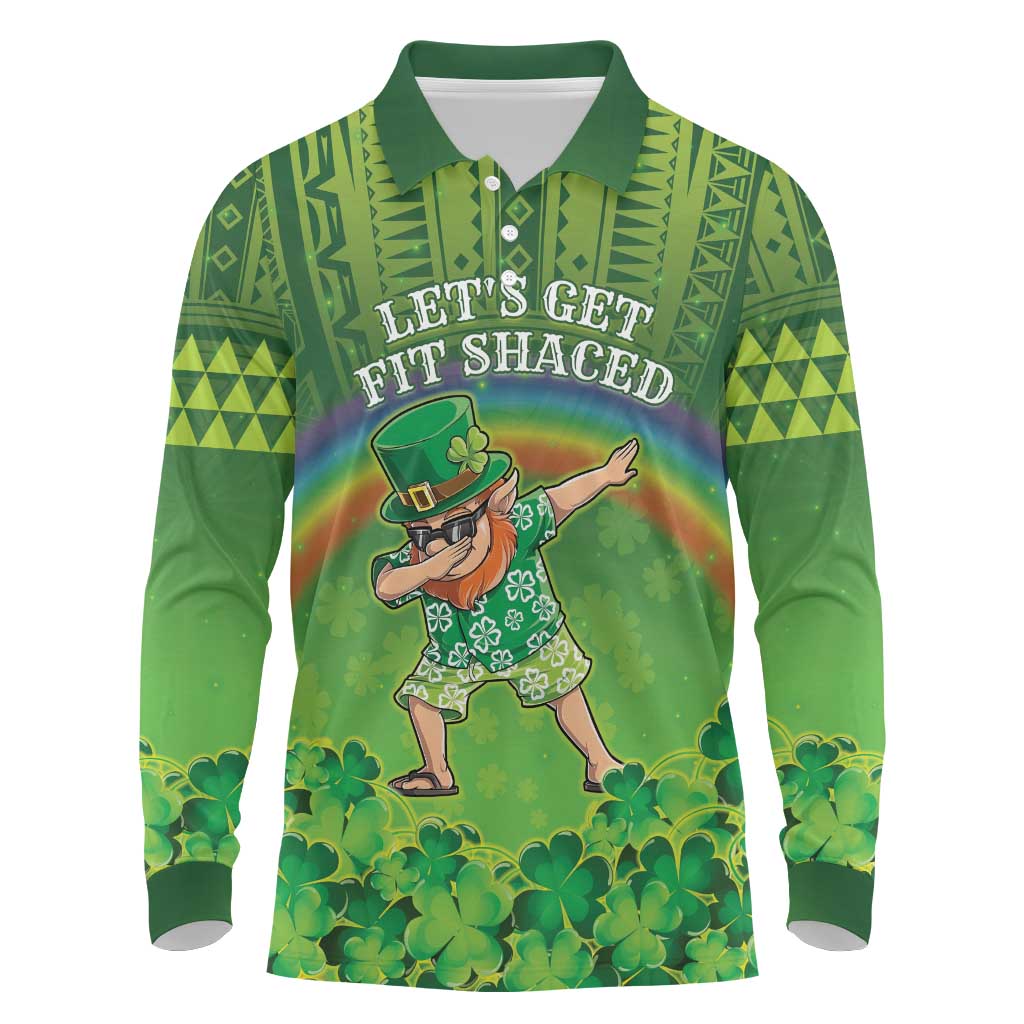 Personalised Hawaii Saint Patrick's Day Long Sleeve Polo Shirt Let's Get Fit Shaced