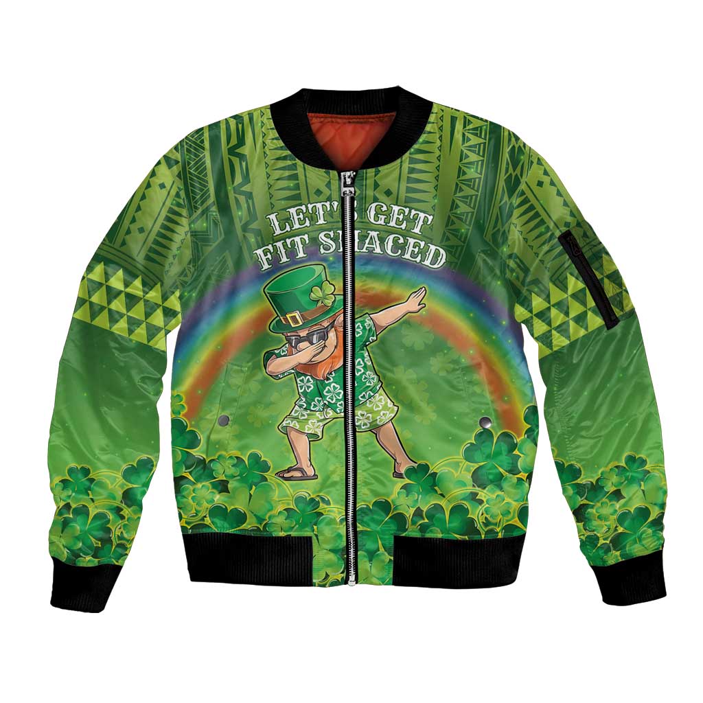 Personalised Hawaii Saint Patrick's Day Sleeve Zip Bomber Jacket Let's Get Fit Shaced LT05 Unisex Green - Polynesian Pride