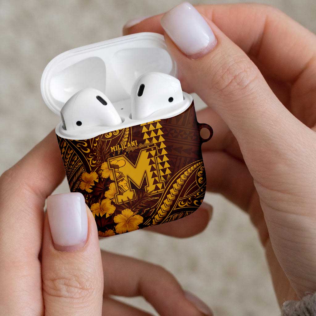Hawaii Mililani High School AirPods Case Tribal Tattoo With Hibiscus Flowers