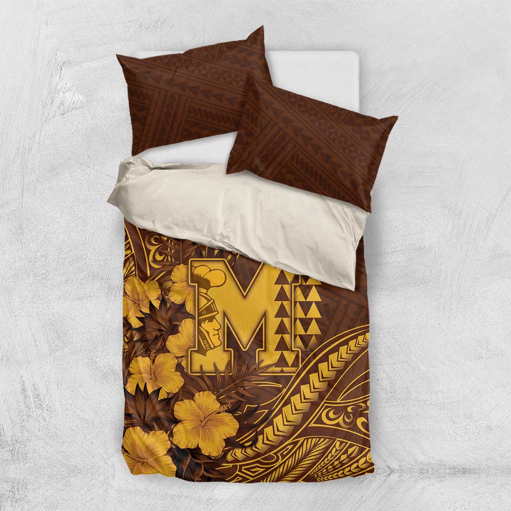 Hawaii Mililani High School Bedding Set Tribal Tattoo With Hibiscus Flowers