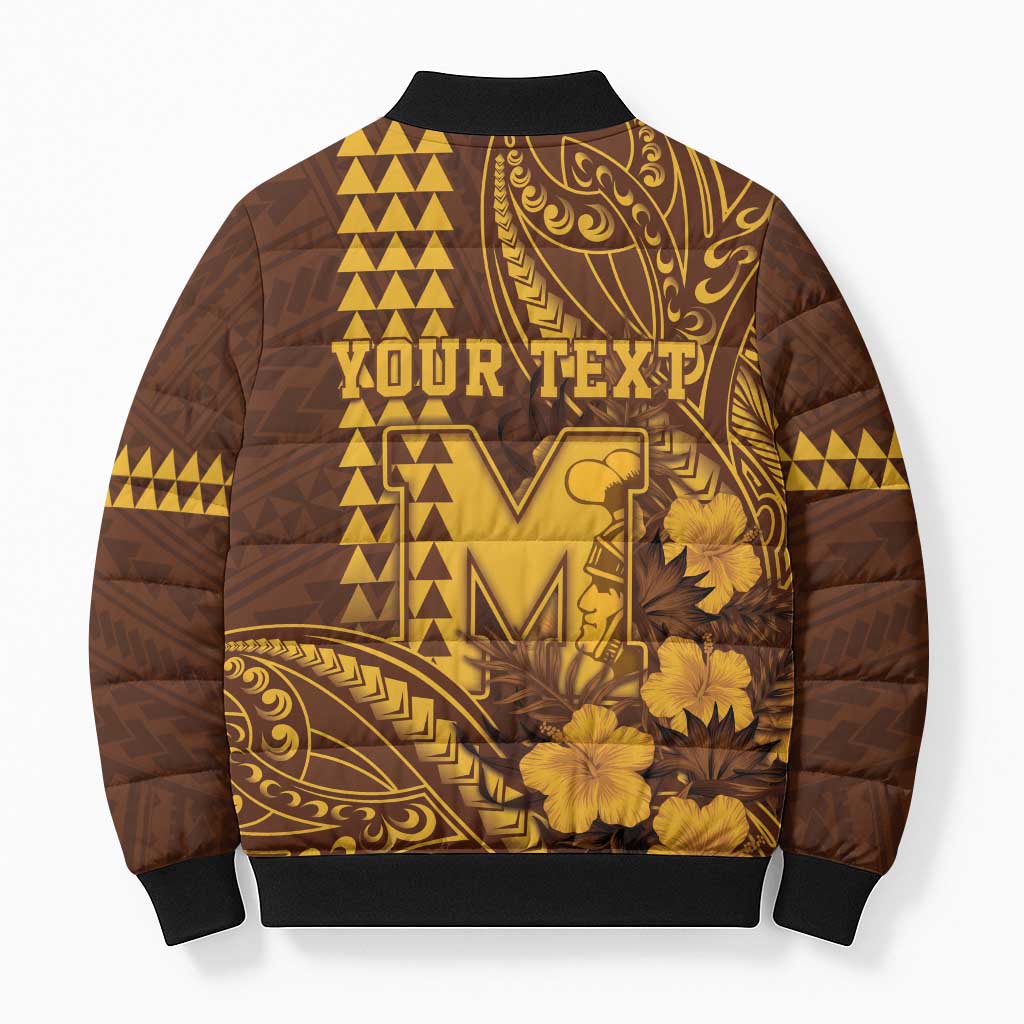 Personalised Hawaii Mililani High School Bomber Puffer Jacket Tribal Tattoo With Hibiscus Flowers
