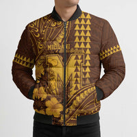 Personalised Hawaii Mililani High School Bomber Puffer Jacket Tribal Tattoo With Hibiscus Flowers