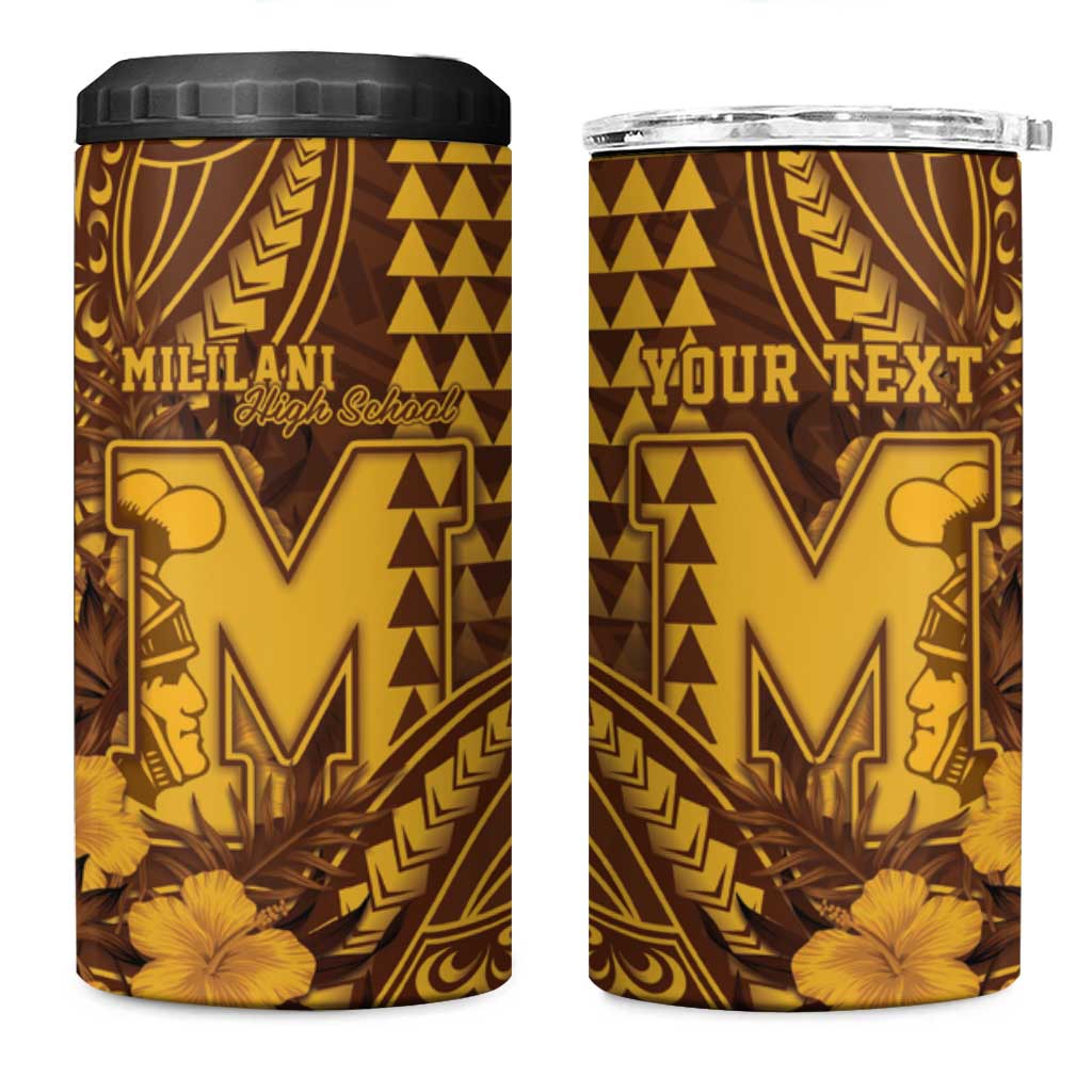 Personalised Hawaii Mililani High School 4 in 1 Can Cooler Tumbler Tribal Tattoo With Hibiscus Flowers LT05 One Size: 16 oz Brown - Polynesian Pride
