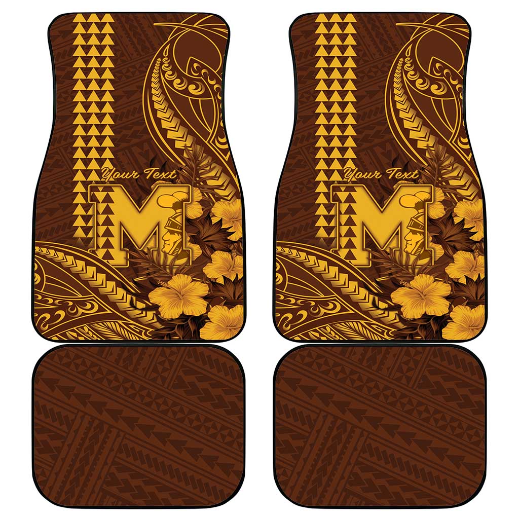 Personalised Hawaii Mililani High School Car Mats Tribal Tattoo With Hibiscus Flowers