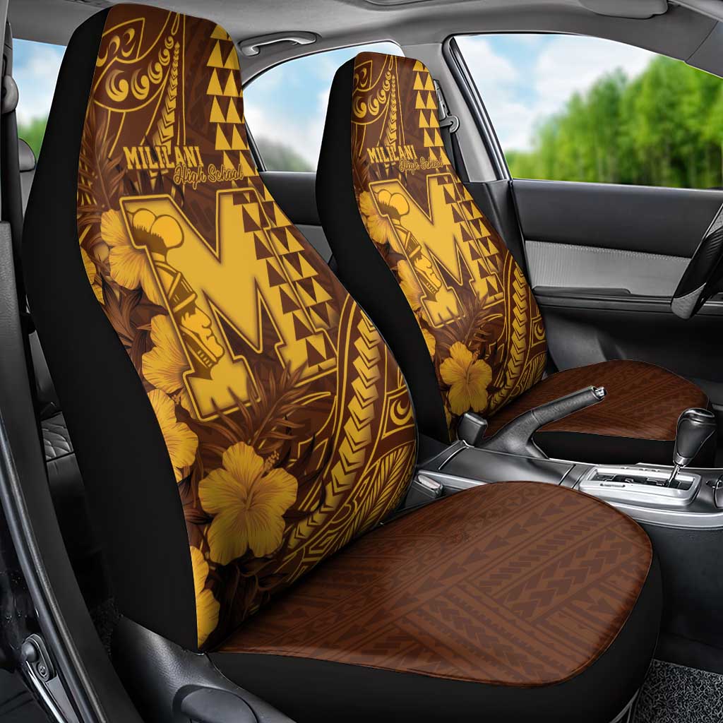 Hawaii Mililani High School Car Seat Cover Tribal Tattoo With Hibiscus Flowers