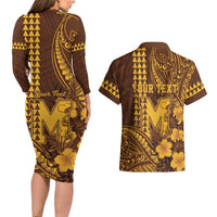 Personalised Hawaii Mililani High School Couples Matching Long Sleeve Bodycon Dress and Hawaiian Shirt Tribal Tattoo With Hibiscus Flowers LT05 - Polynesian Pride