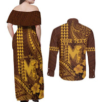 Personalised Hawaii Mililani High School Couples Matching Off Shoulder Maxi Dress and Long Sleeve Button Shirt Tribal Tattoo With Hibiscus Flowers LT05 - Polynesian Pride