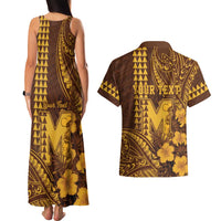 Personalised Hawaii Mililani High School Couples Matching Tank Maxi Dress and Hawaiian Shirt Tribal Tattoo With Hibiscus Flowers LT05 - Polynesian Pride