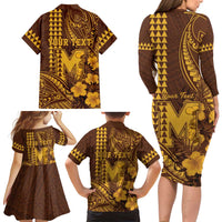 Personalised Hawaii Mililani High School Family Matching Long Sleeve Bodycon Dress and Hawaiian Shirt Tribal Tattoo With Hibiscus Flowers LT05 - Polynesian Pride