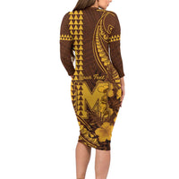 Personalised Hawaii Mililani High School Family Matching Long Sleeve Bodycon Dress and Hawaiian Shirt Tribal Tattoo With Hibiscus Flowers LT05 - Polynesian Pride